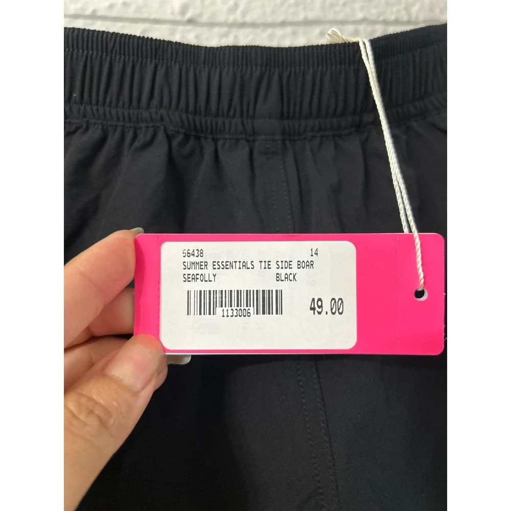 Seafolly Summer Essentials Tie Side Board Shorts Black Size 14  New